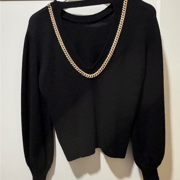 Black Sweater with Gold Chain Trim - Picture 2 of 2